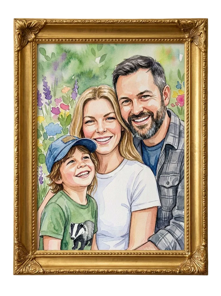 Framed watercolour portrait